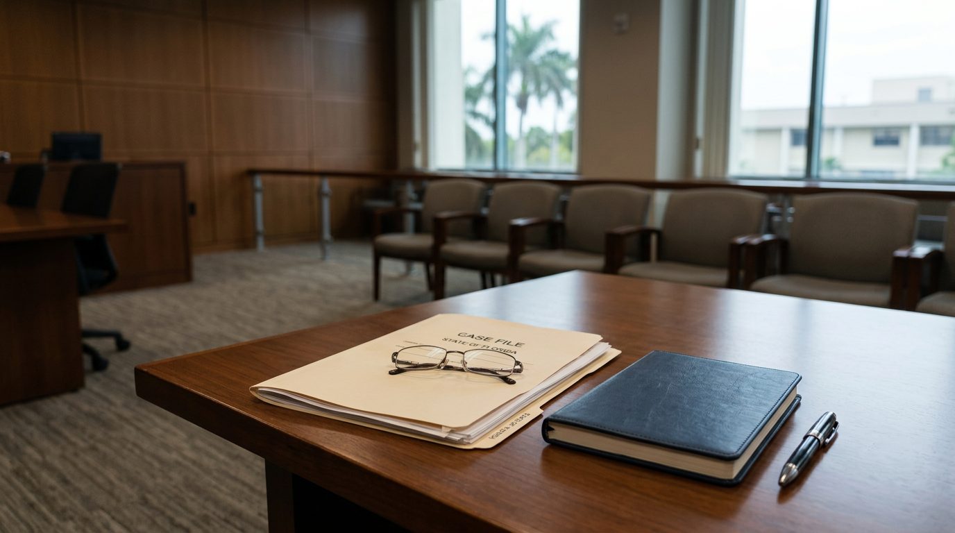 Close-up of a wooden judge's gavel resting on legal papers on a desk.