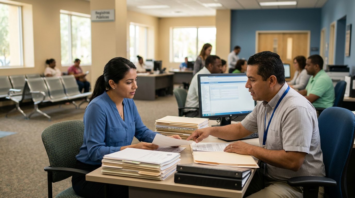 Oficina legal con documentos y abogado asesorando sobre antecedentes penales en Doral.